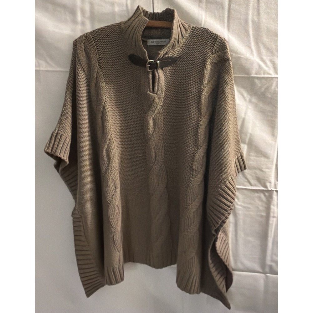 Liz Claiborne  Cable Knit Sweater Poncho Smokey Taupe‎ Size PS/PM Wool Blend